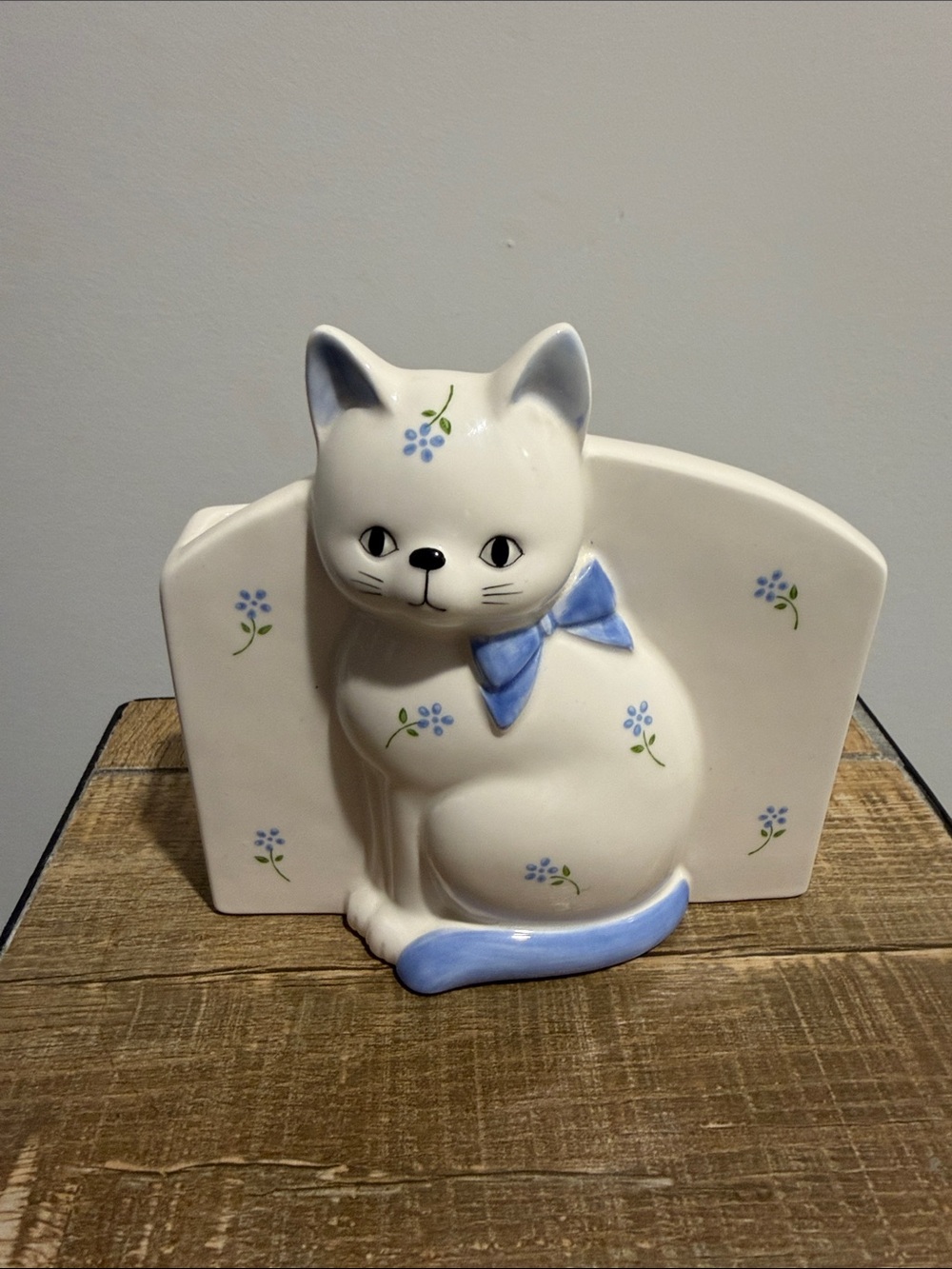 Vintage Otagiri White Ceramic Cat Note Pad & Pen Holder